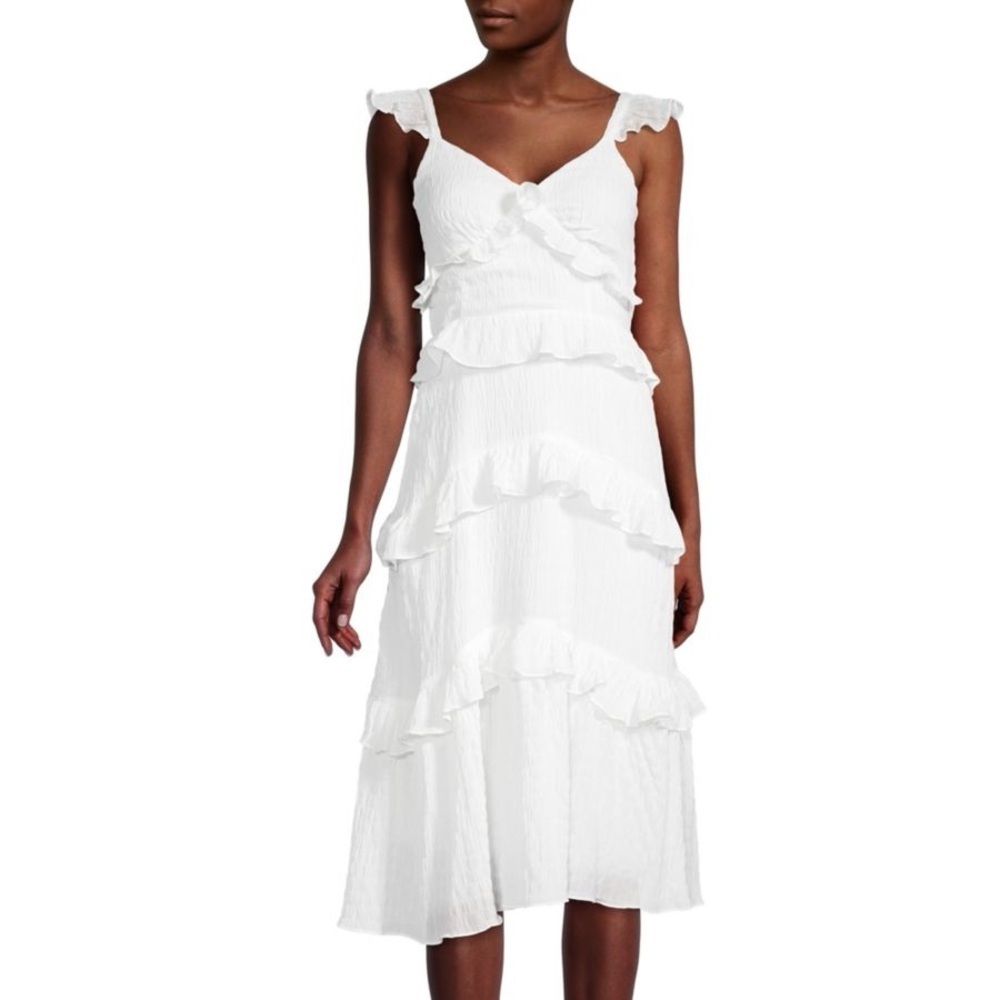 Lush White Romantic Beautiful Ruffle Tiered Midi Dress Women’s Size Medium